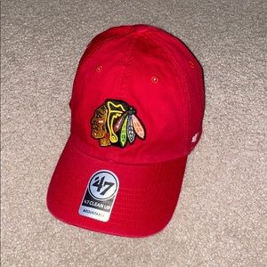 Red adjustable Blackhawks dad hat
